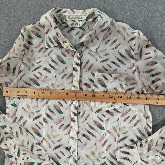 Orvis Feather Print Button Down Shirt Women's 8 Cotton Wrinkle Resistant - Picture 6 of 7